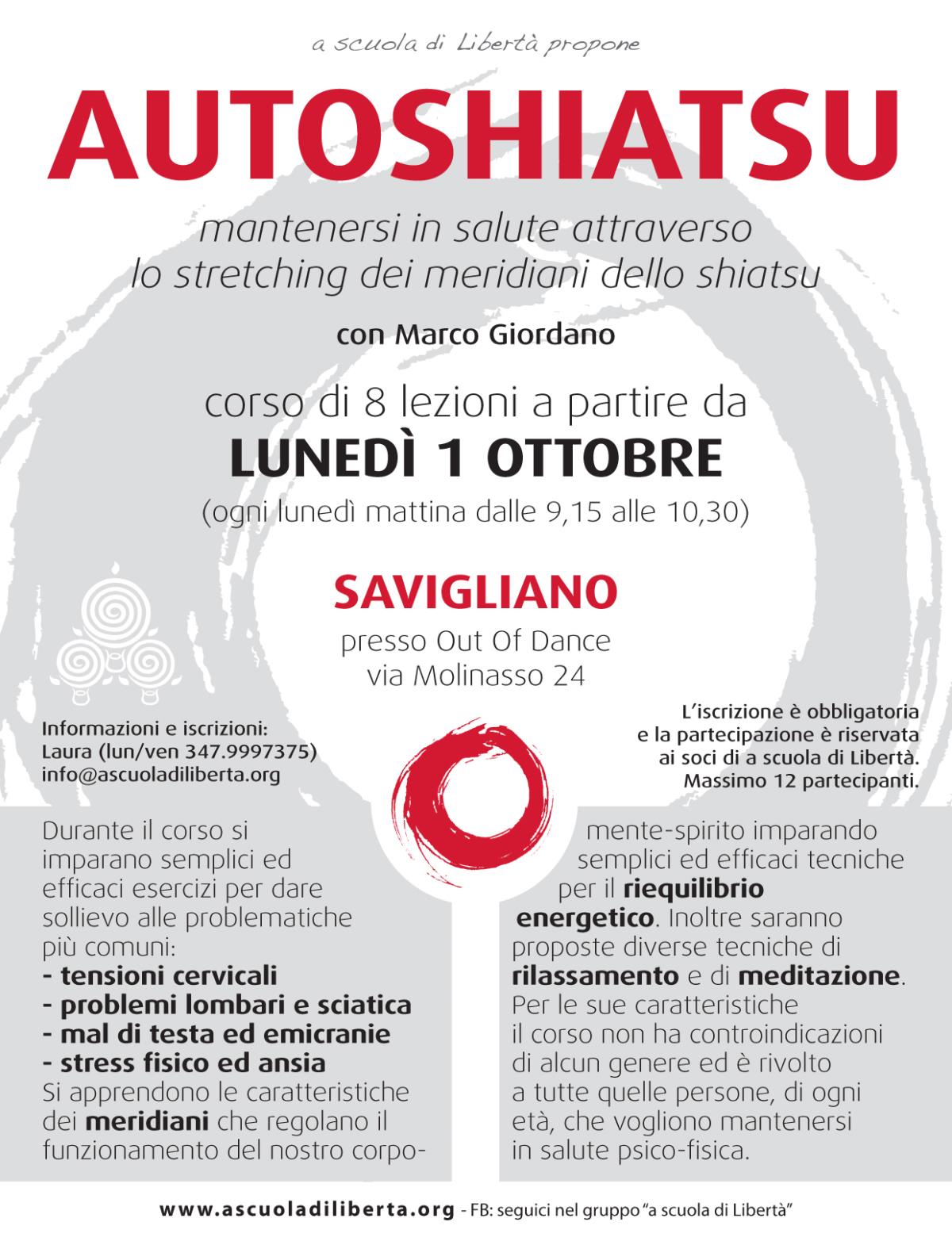 <b>corso di AUTOSHIATSU</b> lunedì 22 ottobre <b>SAVIGLIANO (CN)