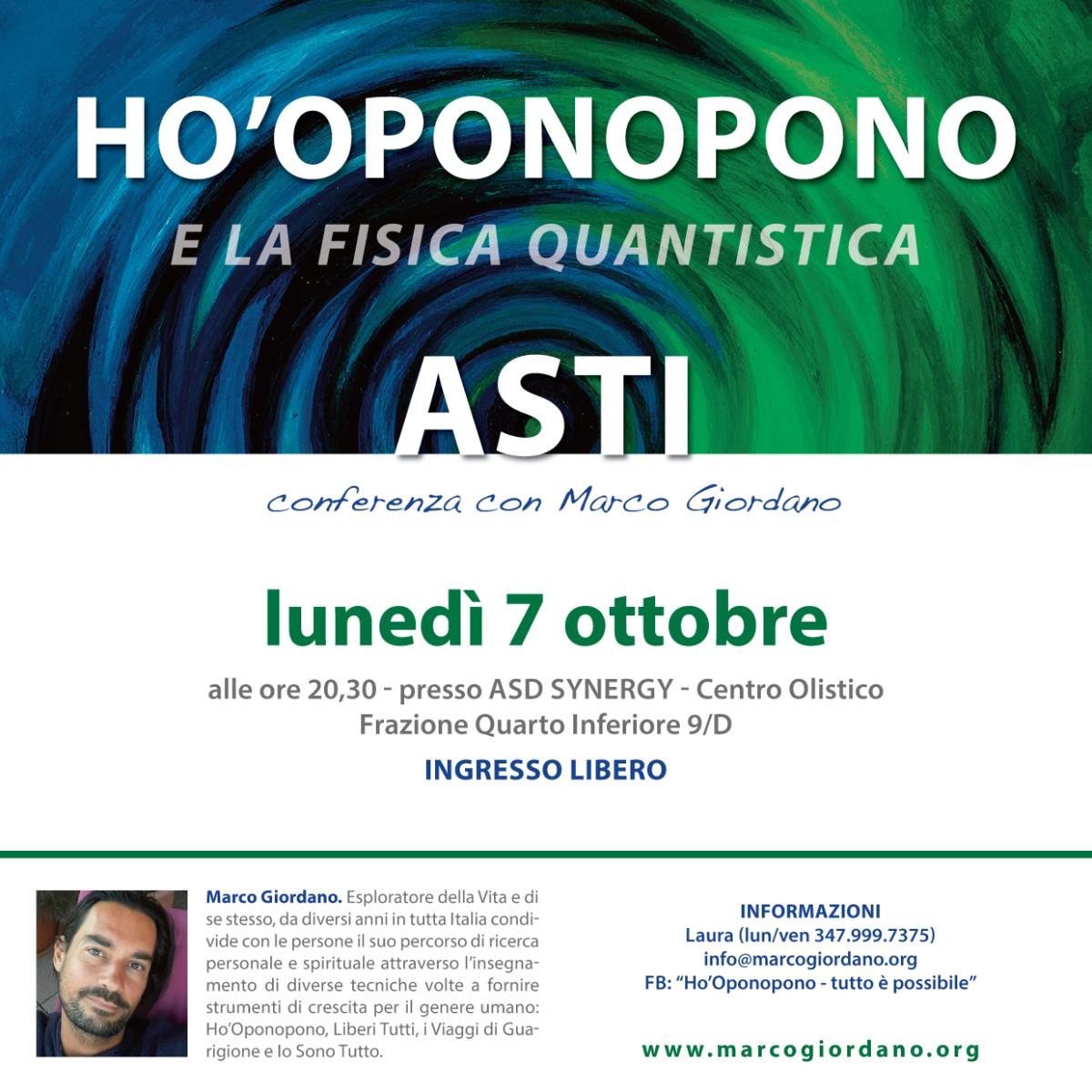 <b>HO'OPONOPONO e la Fisica Quantistica - conferenza</b> luned 7 ottobre <b>ASTI