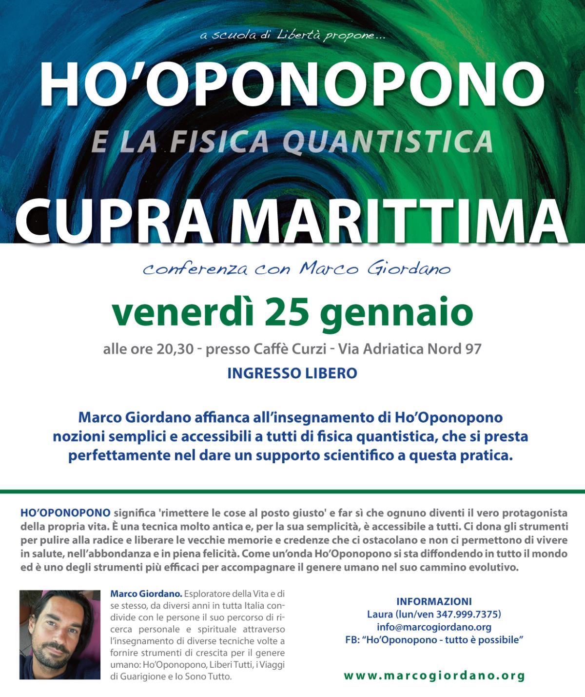 <b>HO'OPONOPONO e la Fisica Quantistica - conferenza</b> venerdì 25 gennaio <b>CUPRA MARITTIMA (AP)