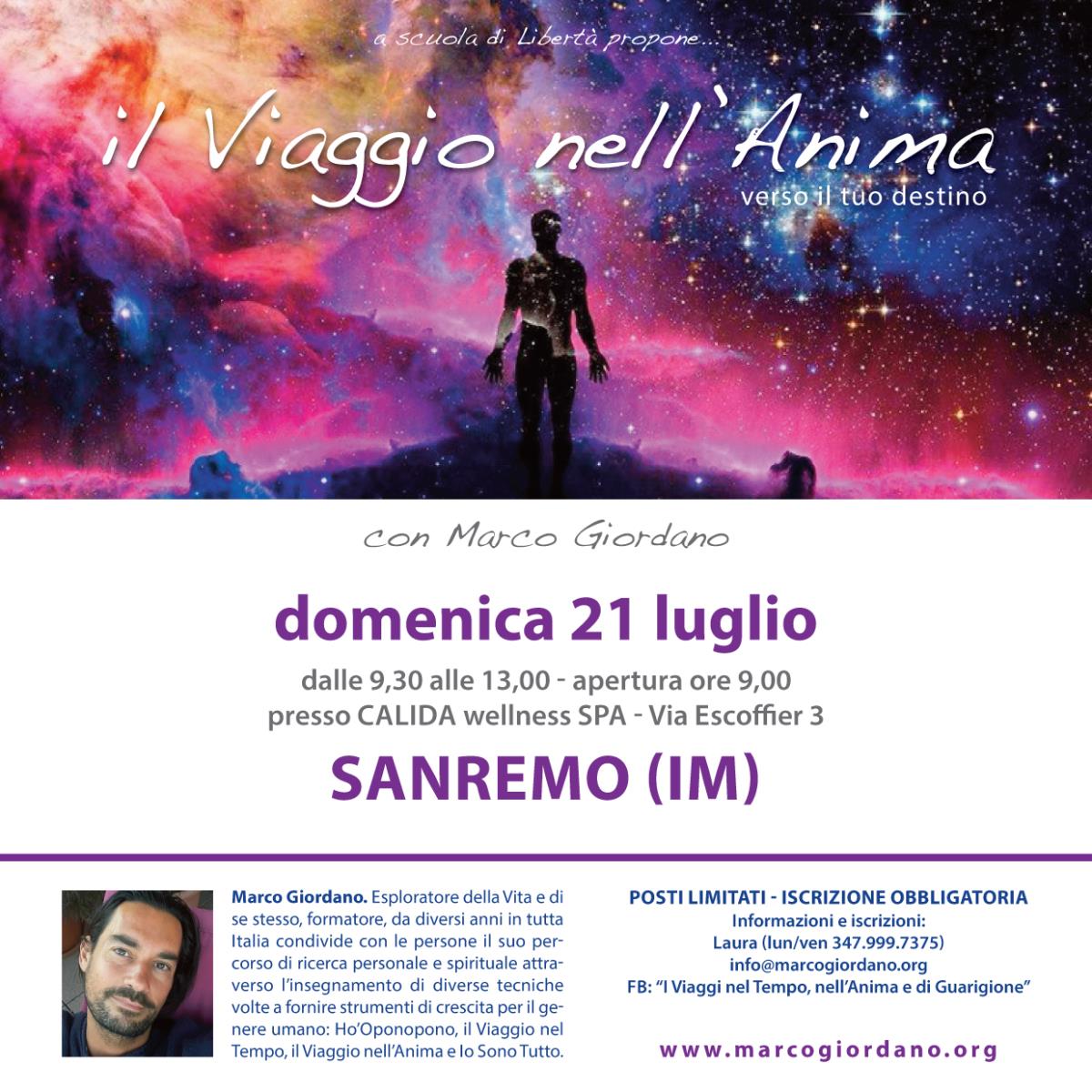 <b>IL VIAGGIO NELL'ANIMA</b> domenica 21 luglio <b>SANREMO (IM)