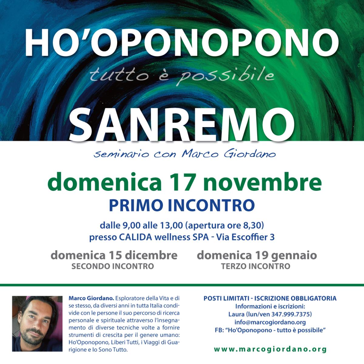 <b>HO'OPONOPONO SEMINARIO 1</b> domenica 17 novembre <b>SANREMO (IM)