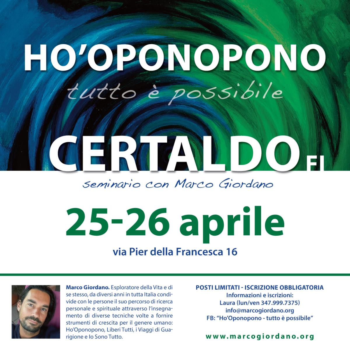 <b>HO'OPONOPONO SEMINARIO</b> 25-26 aprile <b>CERTALDO (Firenze)