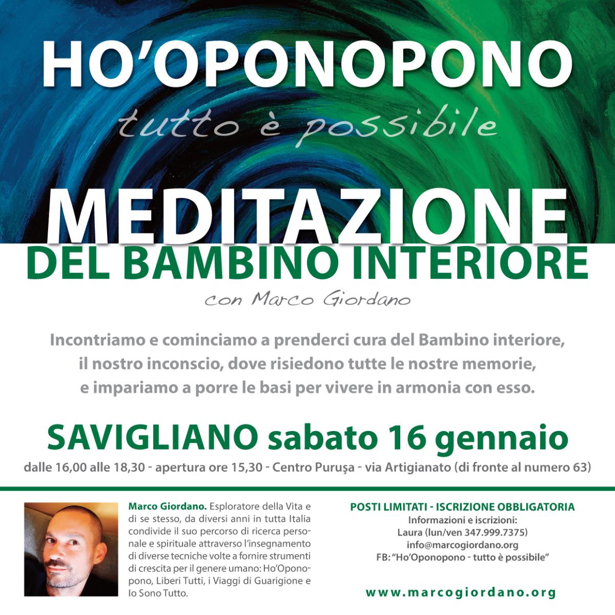 <b>HO'OPONOPONO MEDITAZIONE DEL BAMBINO INTERIORE</b> 16 gennaio <b>SAVIGLIANO (Cuneo)