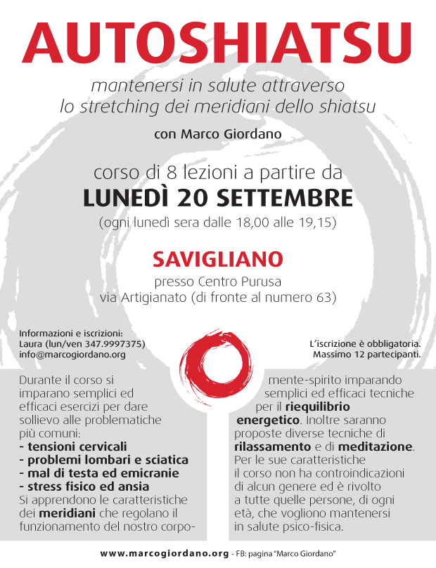 <b>corso di AUTOSHIATSU</b> luned 20 settembre <b>SAVIGLIANO (Cuneo)