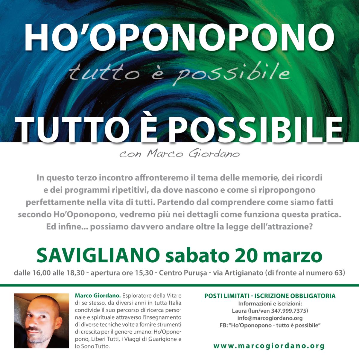 <b>HO'OPONOPONO TUTTO E' POSSIBILE</b> 20 marzo <b>SAVIGLIANO (Cuneo)