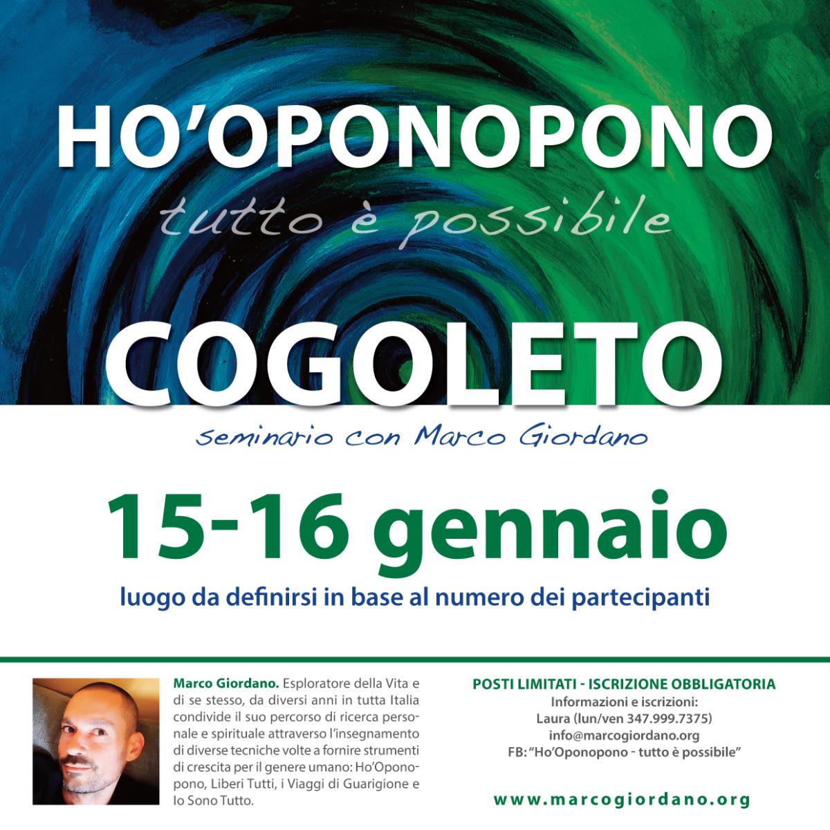 <b>HO'OPONOPONO SEMINARIO</b> 15-16 gennaio <b>COGOLETO (Genova)