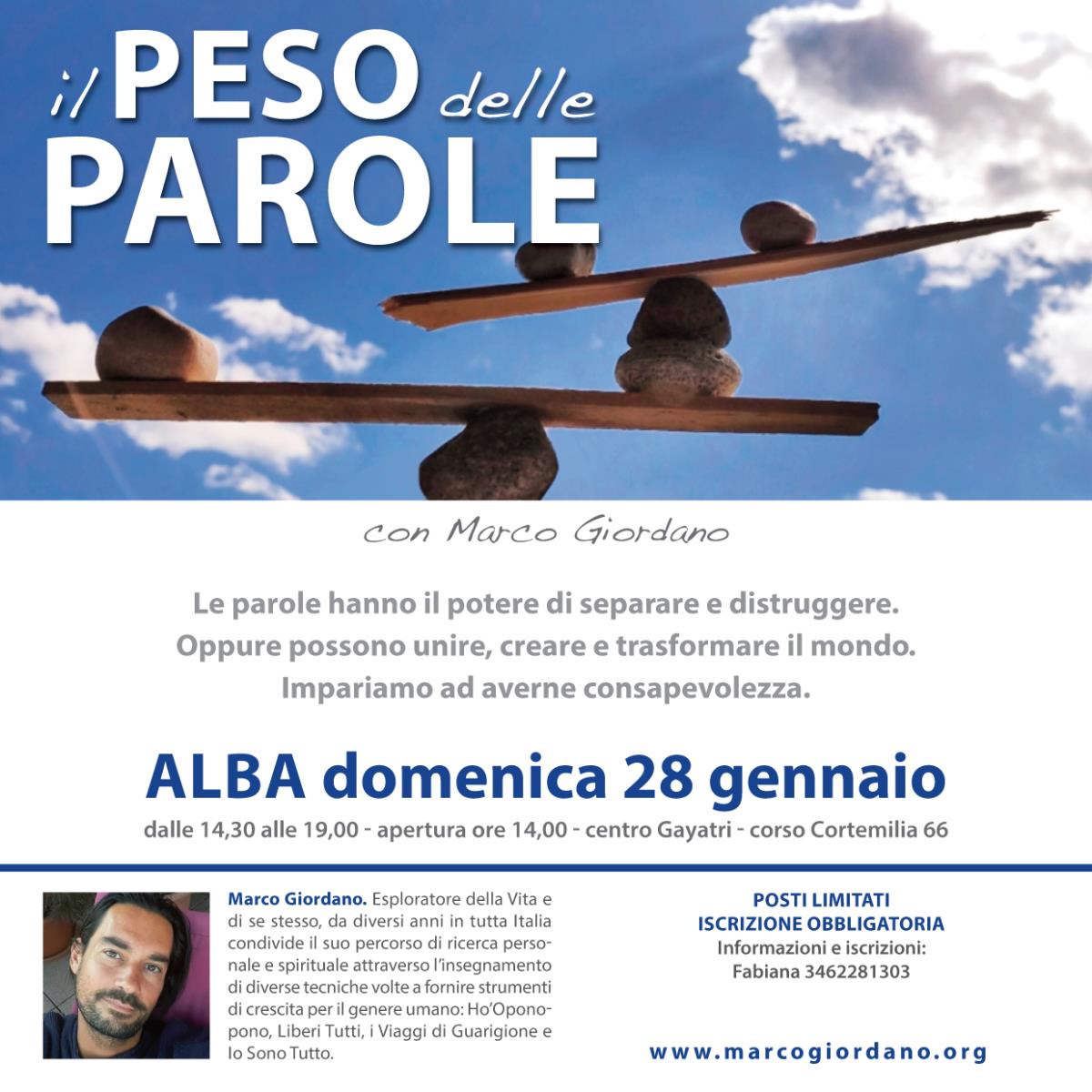 <b>IL PESO DELLE PAROLE</b> domenica 28 gennaio <b>ALBA (Cuneo)