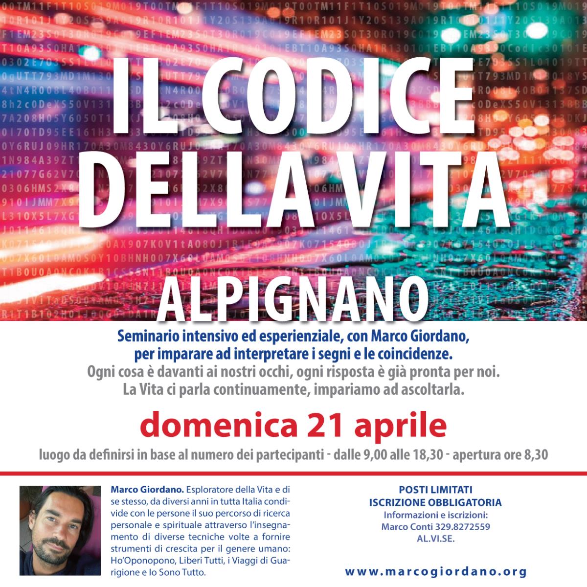 <b>IL CODICE DELLA VITA SEMINARIO</b> domenica 12 giugno <b>ALPIGNANO (Torino)
