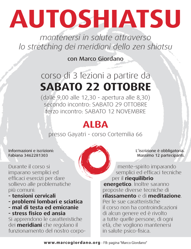 <b>corso di AUTOSHIATSU</b> sabato 22 ottobre <b>ALBA (Cuneo)