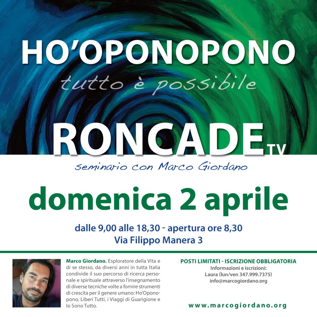 <b>HO'OPONOPONO SEMINARIO</b> domenica 2 aprile <b>RONCADE (Treviso)