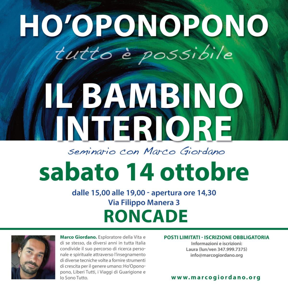 <b>HO'OPONOPONO - IL BAMBINO INTERIORE</b> sabato 14 ottobre <b>RONCADE (Treviso)