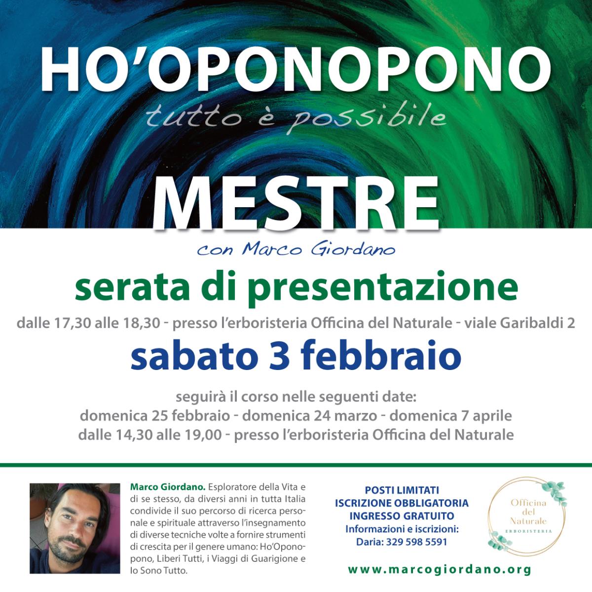 <b>HO'OPONOPONO presentazione</b> sabato 3 febbraio <b>MESTRE (Venezia)