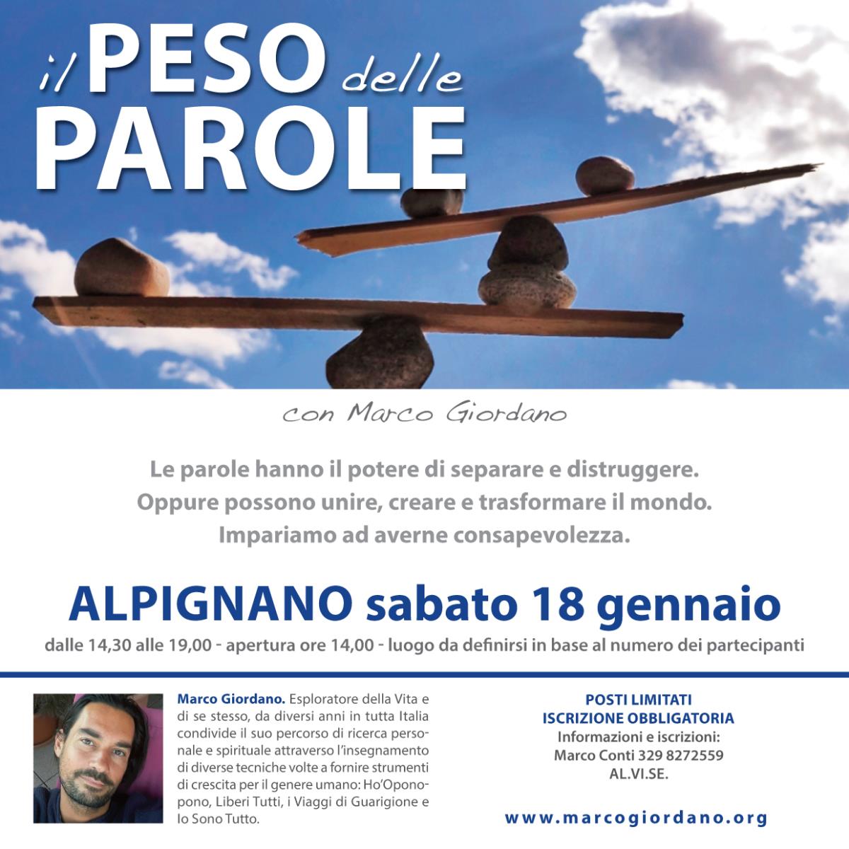 <b>IL PESO DELLE PAROLE</b> sabato 18 gennaio <b>ALPIGNANO (Torino)