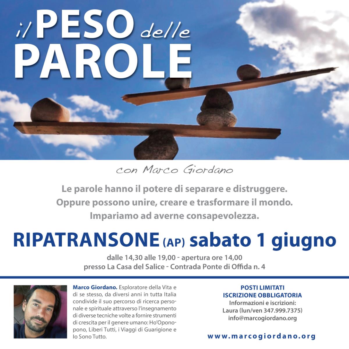 <b>IL PESO DELLE PAROLE</b> sabato 1 giugno <b>RIPATRANSONE (Ascoli Piceno)