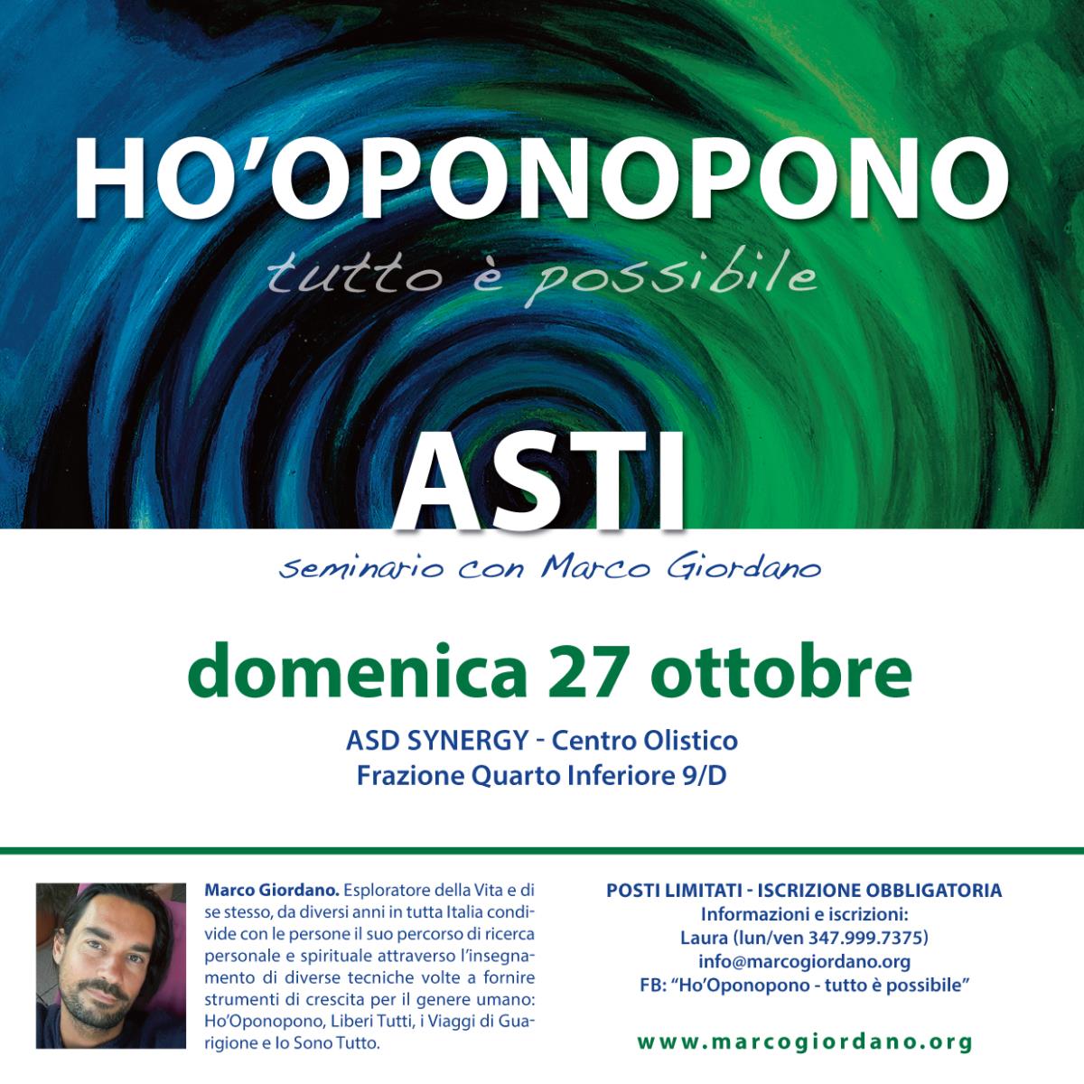 <b>HO'OPONOPONO SEMINARIO</b> domenica 27 ottobre <b>ASTI