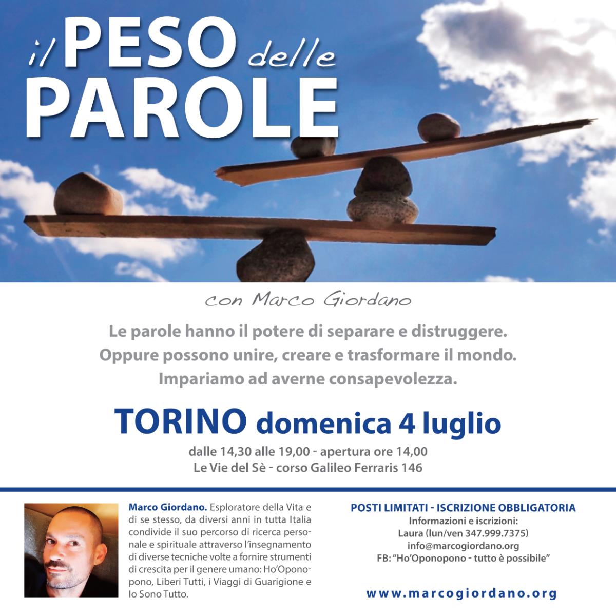 <b>IL PESO DELLE PAROLE</b> domenica 4 luglio <b>TORINO