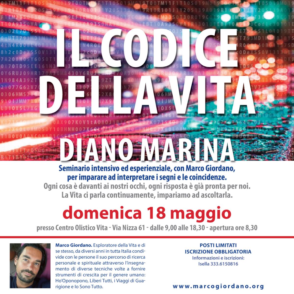 <b>IL CODICE DELLA VITA SEMINARIO</b> domenica 18 maggio <b>DIANO MARINA (Imperia)
