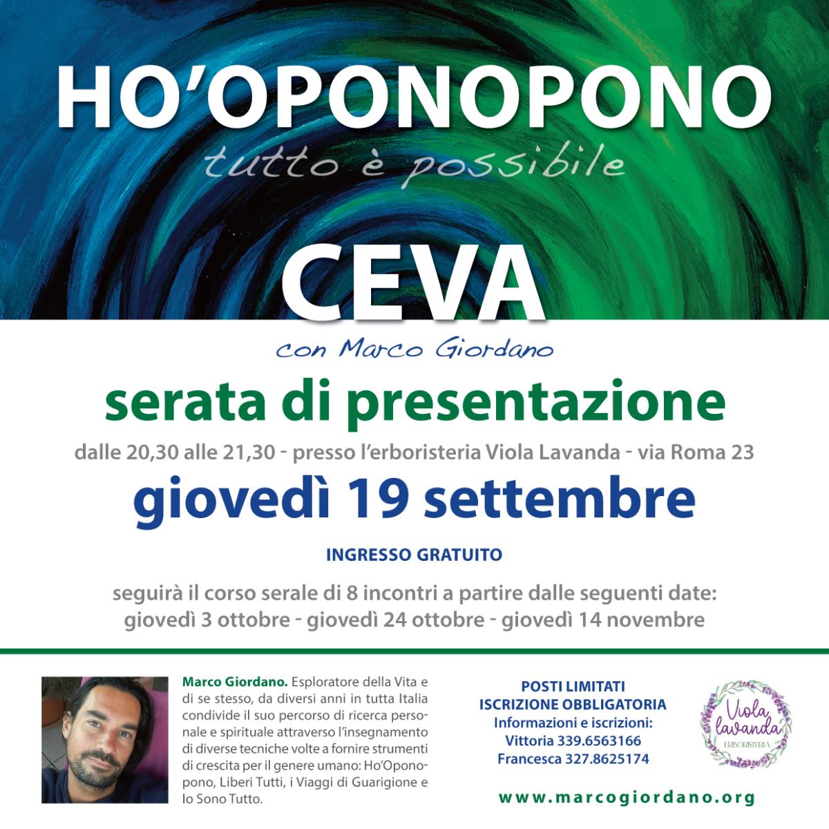 <b>HO'OPONOPONO presentazione</b> giovedì 19 settembre <b>CEVA (Cuneo)