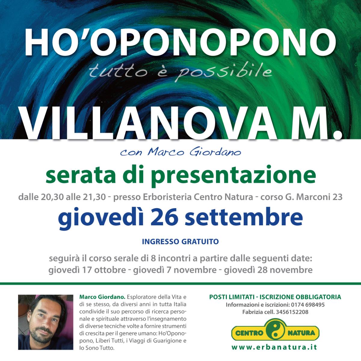 <b>HO'OPONOPONO presentazione</b> giovedì 26 settembre <b>VILLANOVA MONDOVI (Cuneo)