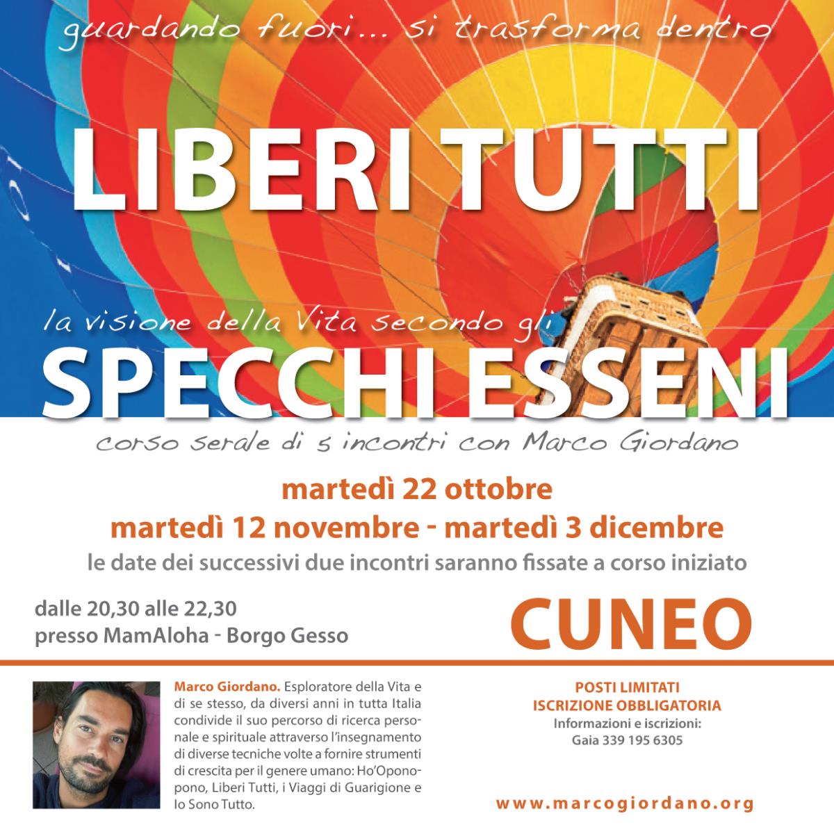 <b>LIBERI TUTTI - SPECCHI ESSENI</b> corso serale <b>CUNEO