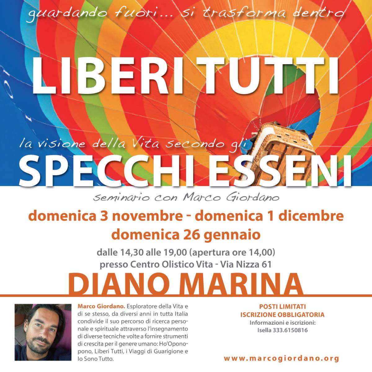 <b>LIBERI TUTTI - SPECCHI ESSENI</b> domenica 3 novembre - 1 dicembre - 26 gennaio <b>DIANO MARINA (Imperia)