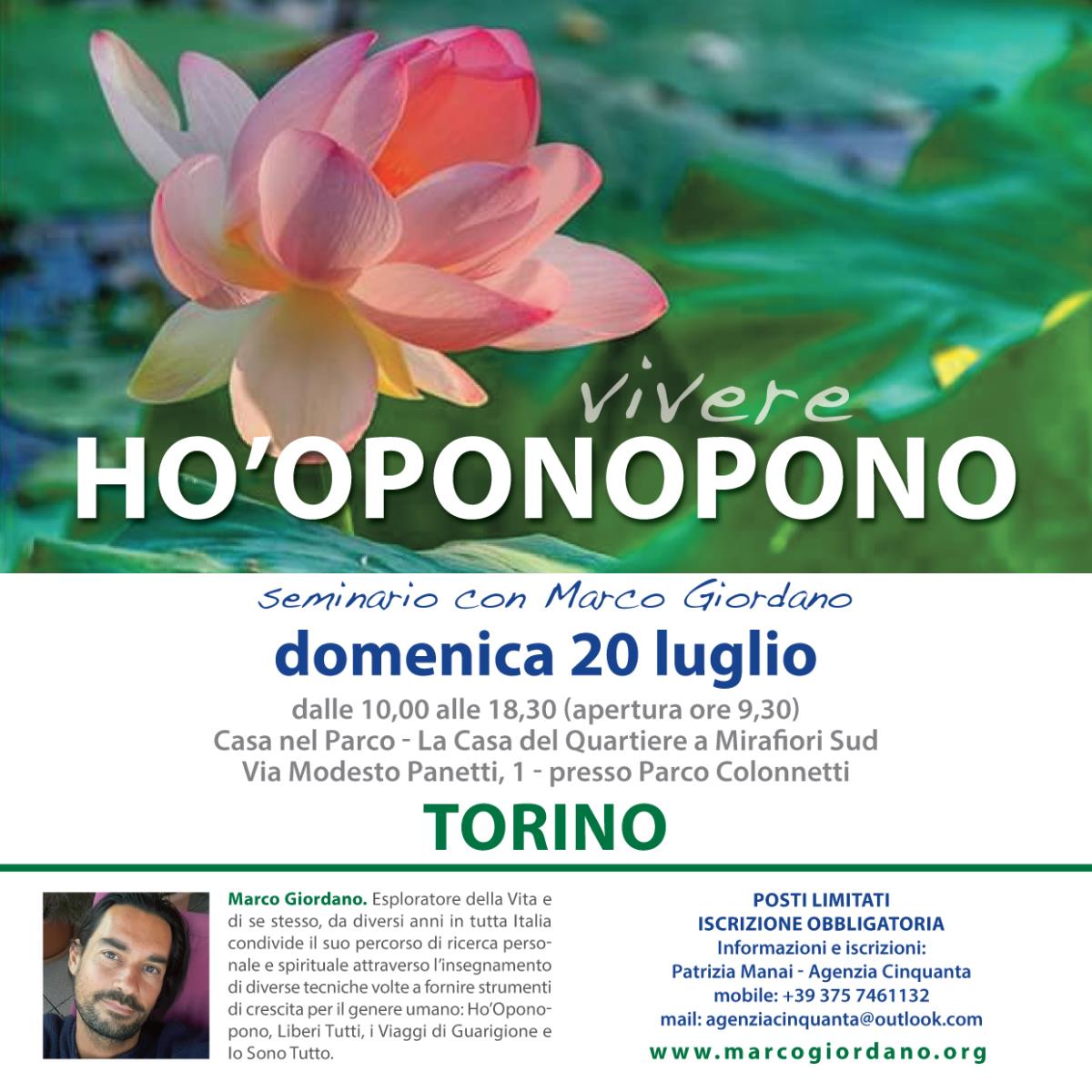 <b>VIVERE HO'OPONOPONO SEMINARIO</b> domenica 20 luglio <b>TORINO
