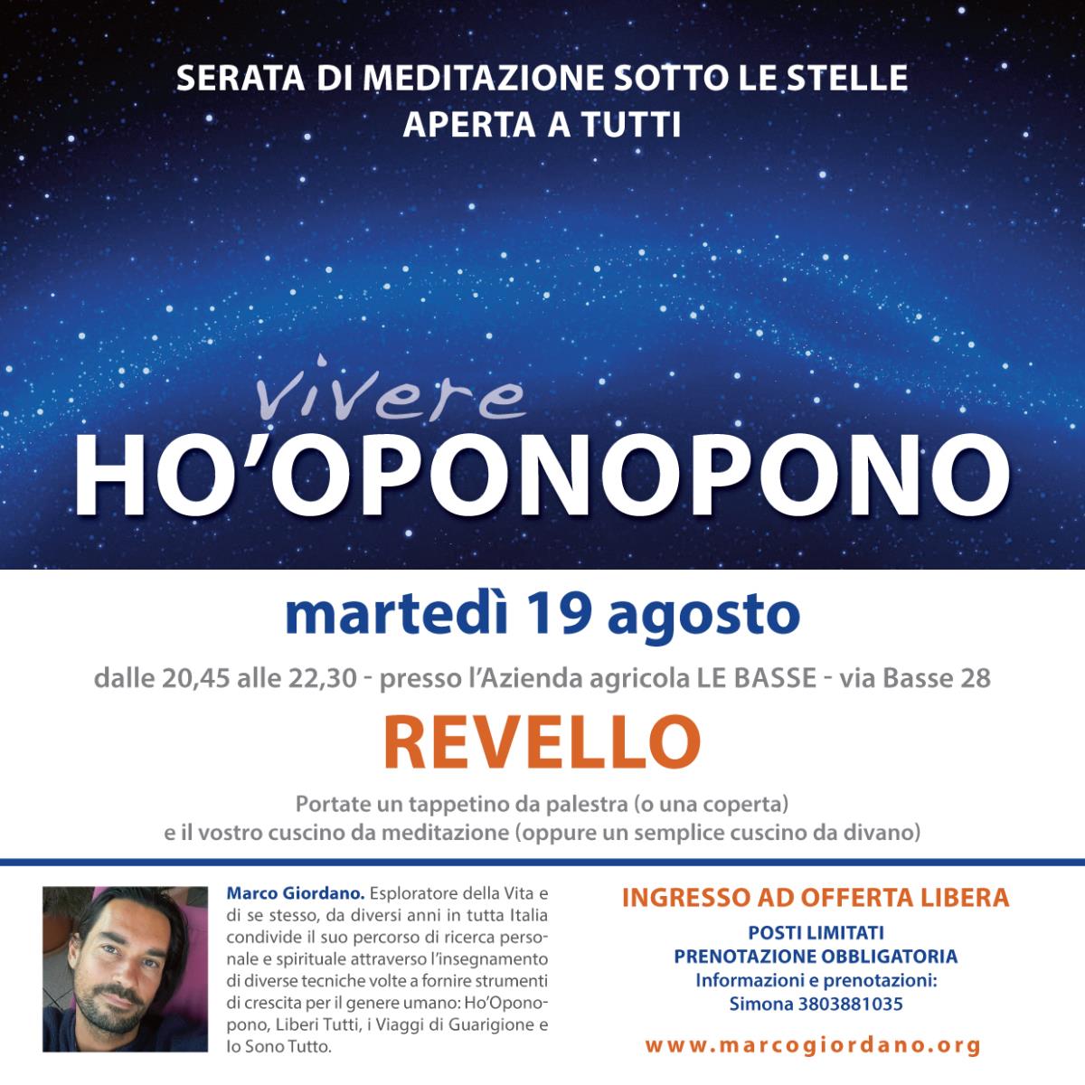 <b>VIVERE HO'OPONOPONO serata di meditazione sotto le stelle</b> marted 19 agosto <b>REVELLO (Cuneo)