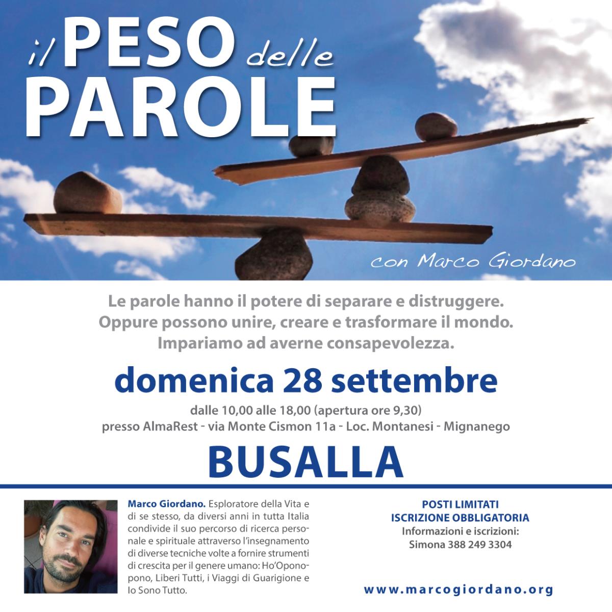 <b>IL PESO DELLE PAROLE</b> domenica 28 settembre <b>BUSALLA (Genova)