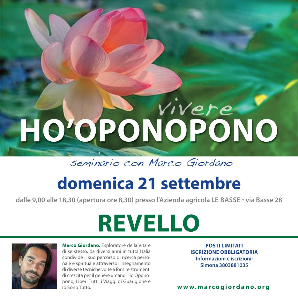 <b>VIVERE HO'OPONOPONO SEMINARIO</b> domenica 21 settembre <b>REVELLO (Cuneo)