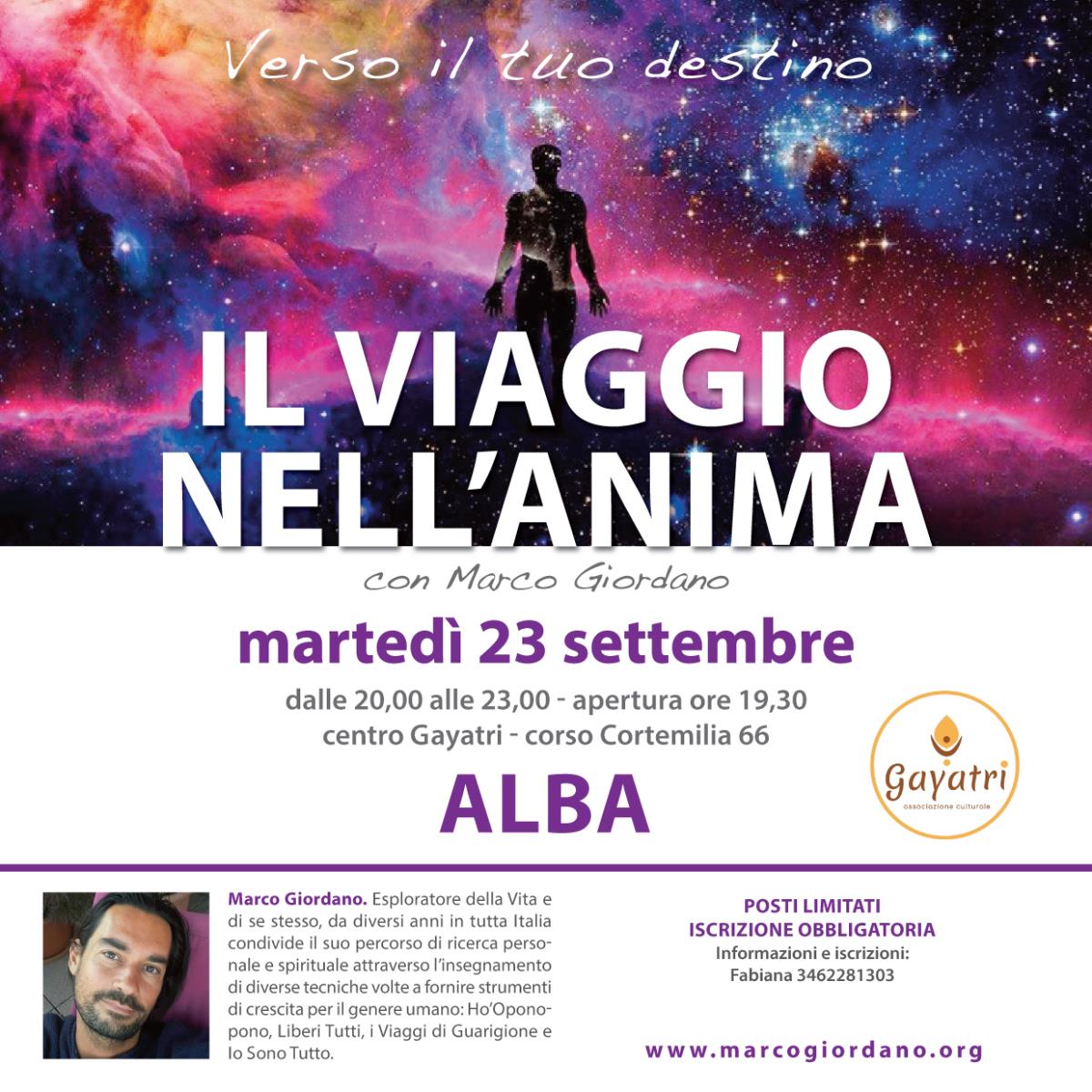 <b>IL VIAGGIO NELL'ANIMA</b> martedì 23 settembre <b>ALBA (Cuneo)