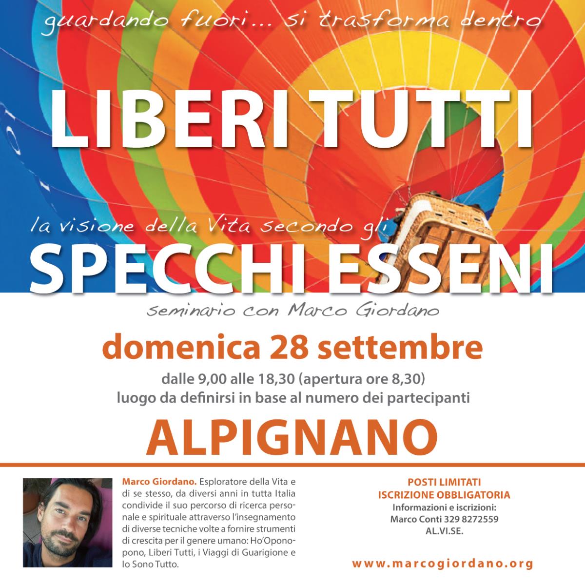 <b>LIBERI TUTTI - SPECCHI ESSENI</b> domenica 28 settembre <b>ALPIGNANO (Torino)