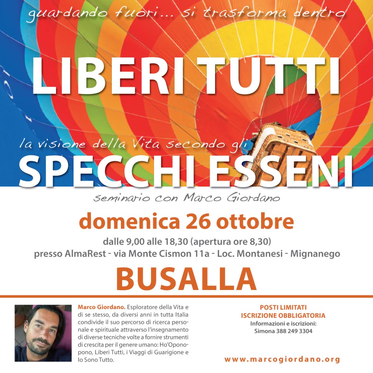 <b>LIBERI TUTTI - SPECCHI ESSENI</b> domenica 26 ottobre <b>BUSALLA (Genova)