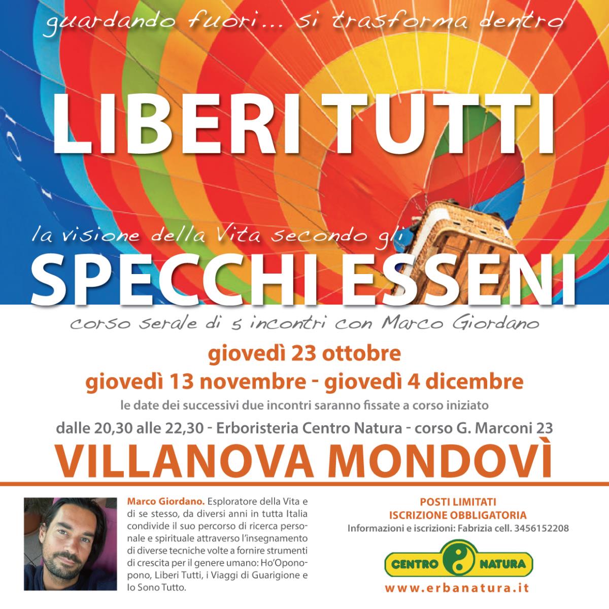<b>LIBERI TUTTI - SPECCHI ESSENI</b> corso serale <b>VILLANOVA MONDOVI (Cuneo)
