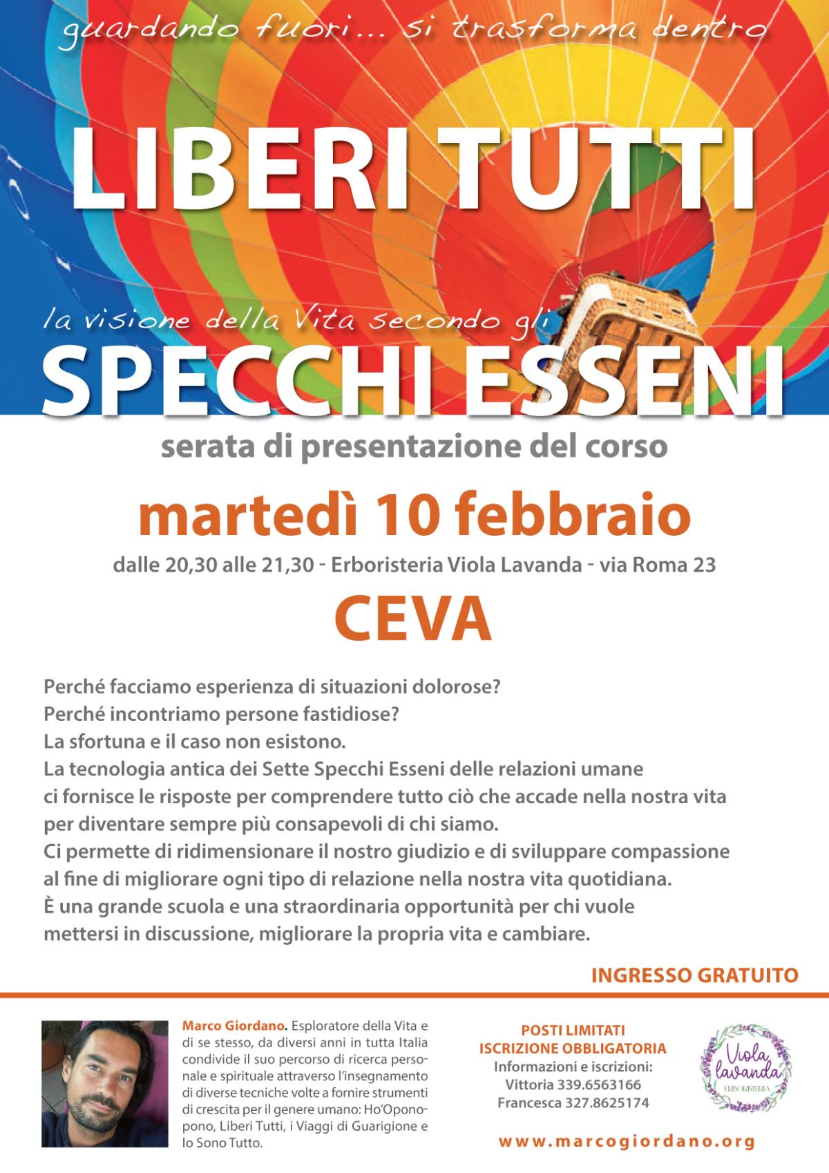 <b>LIBERI TUTTI - SPECCHI ESSENI</b> presentazione del corso serale - marted� 10 febbraio <b>CEVA (Cuneo)