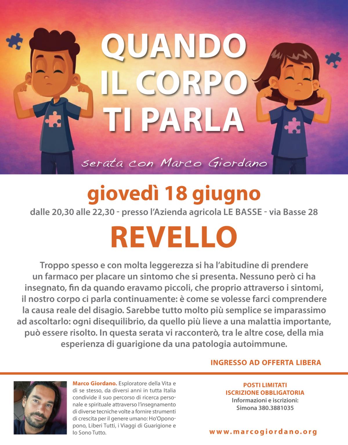 <b>QUANDO IL CORPO TI PARLA</b> gioved� 18 giugno <b>REVELLO (Cuneo)