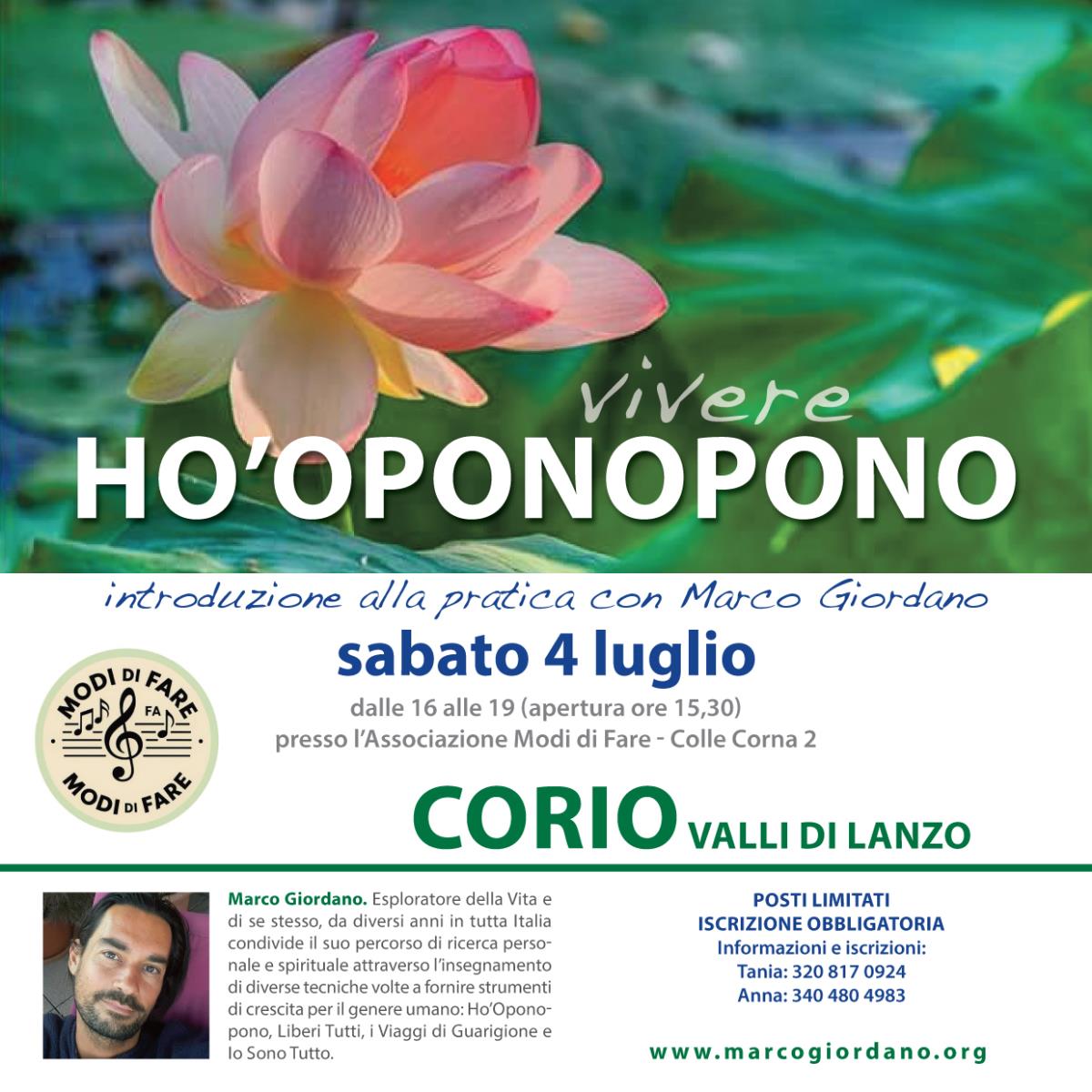 <b>VIVERE HO'OPONOPONO introduzione alla pratica</b> sabato 4 luglio <b>CORIO (Torino)