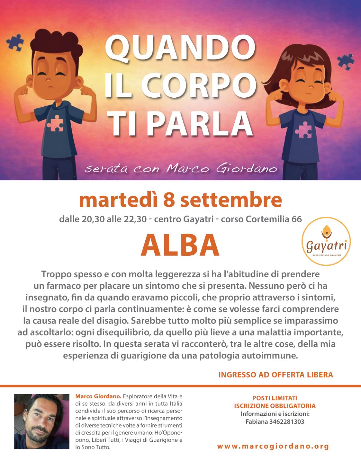 <b>QUANDO IL CORPO TI PARLA</b> marted� 8 settembre <b>ALBA (Cuneo)